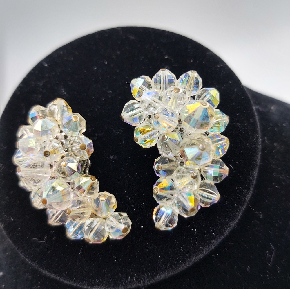 Vintage Clip Crystal Earrings Langua Napier Patent Pending